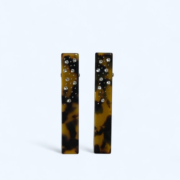 Tortoiseshell Pattern Acrylic Hair Clips with Rhinestones 2.5 inches Set of 2 - Picture 1 of 4
